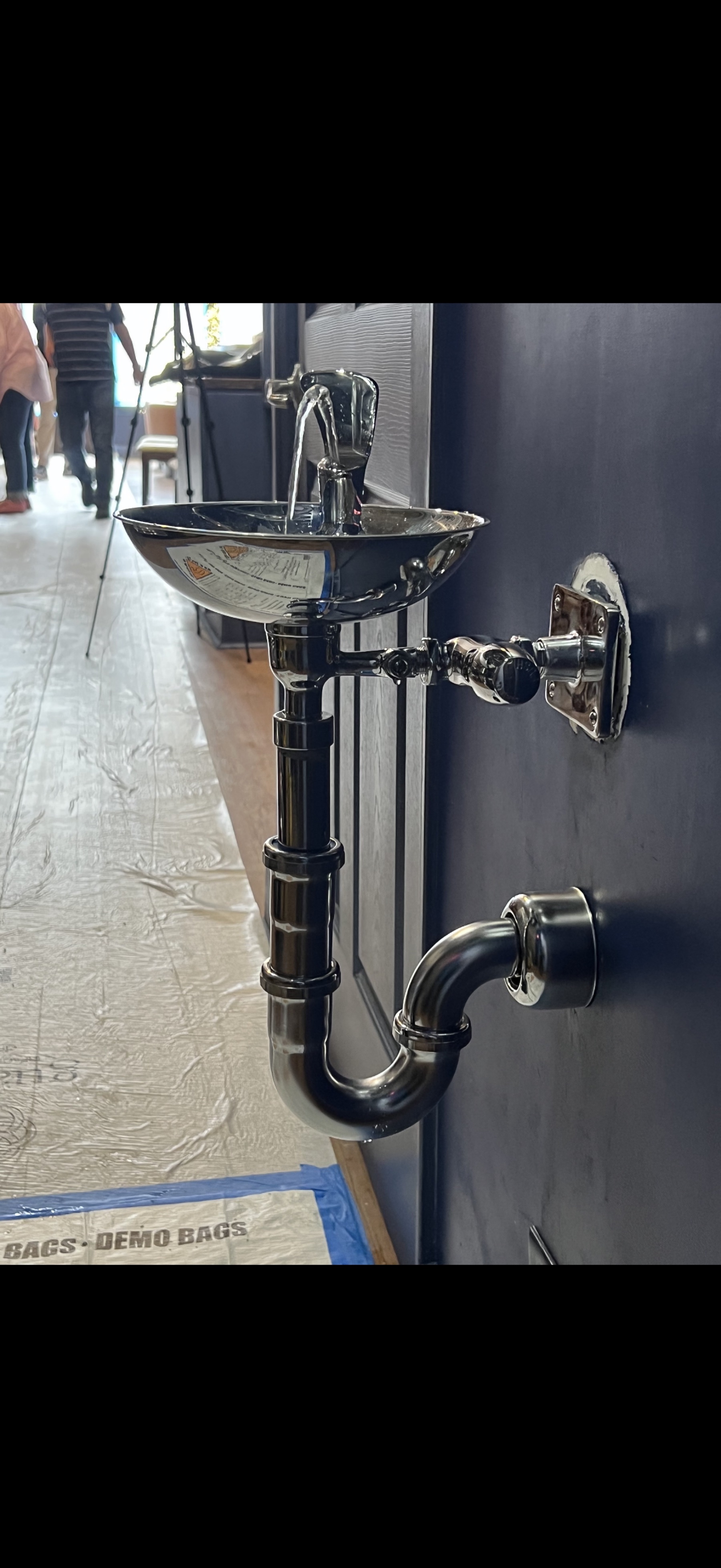 Designer vessel sink with exposed nickel P trap